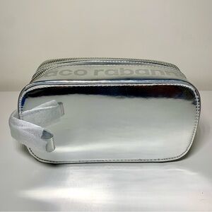 Paco Rabanne Metallic Silver Pouch Travel Bag Vanity Case Wristlet + 2 Bonus